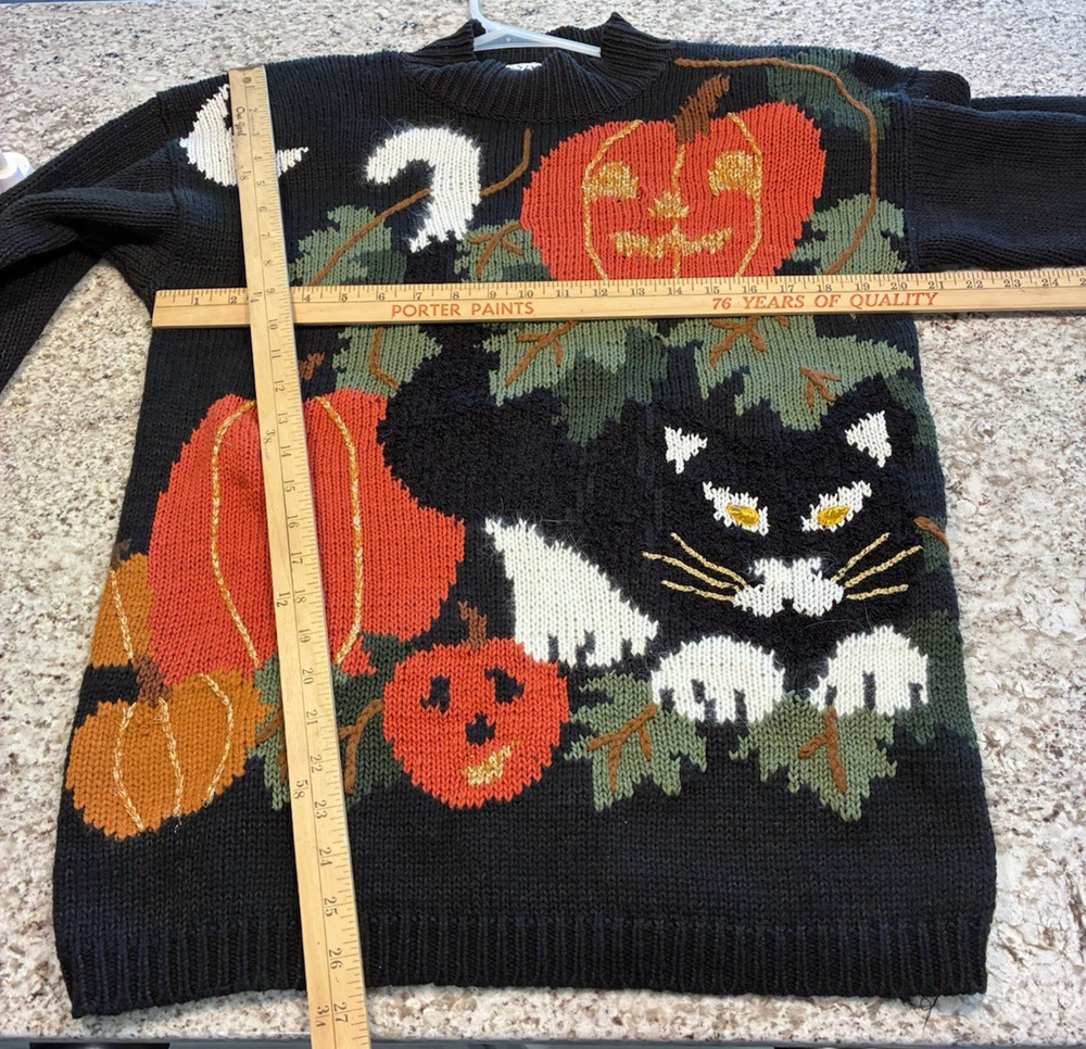 VTG 90s Spice Of Life Halloween Sweater Sz Small Cat Pumpkins Spooky Y2K